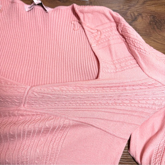 Crave Fame Sweater Sizes L & XL Junior Pink Soft Cable Knit Ribbed Stretchy New - Picture 13 of 13